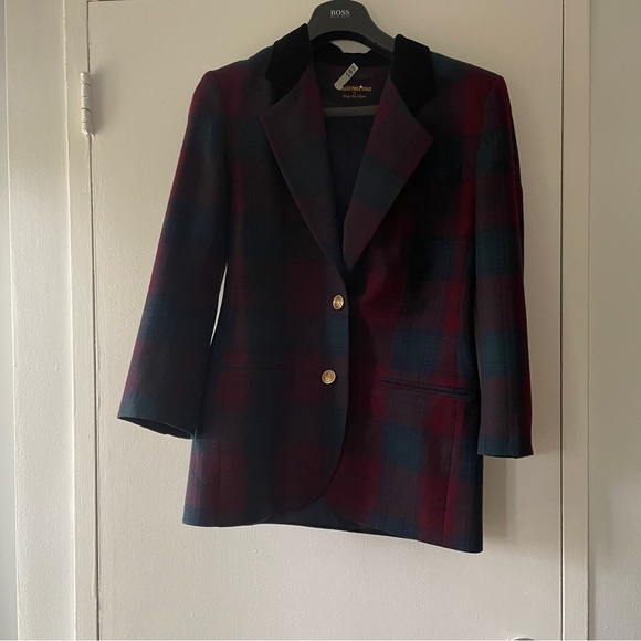 Vintage Giorgio Sant Angelo Plaid Velvet Collar Blazer - Size 8 - Picture 1 of 13